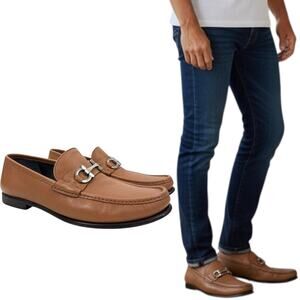 Salvatore Ferragamo Grandioso 2 Gancini Bit Leather Loafers Brown Size 12.5 EEE